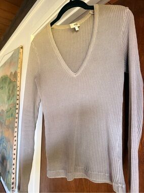 Agolde Ribbed V-Neck Sweater - Taupe
